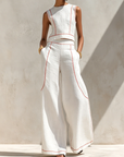 Willeke | Witte set met mouwloze top en brede broek