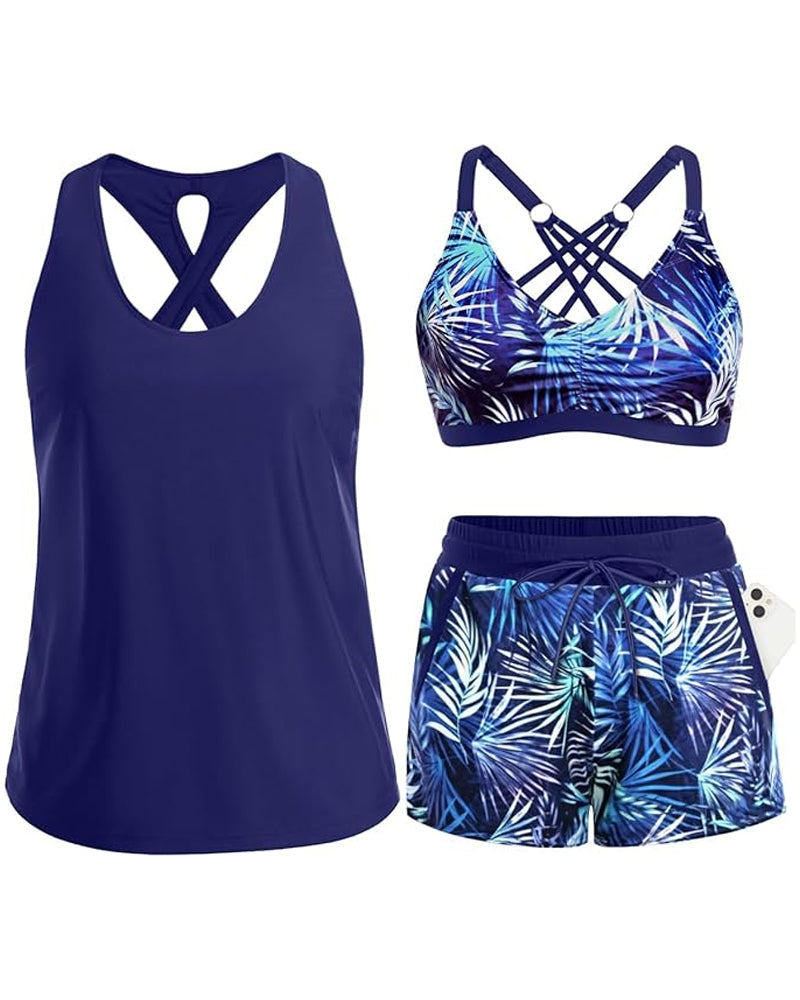 Bedekking En Bikini Crisscross Mouwloos Topje + Koorddruk Geprinte Broek Voor