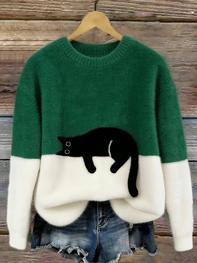 Karina | Oversized Trui met Kattenprint