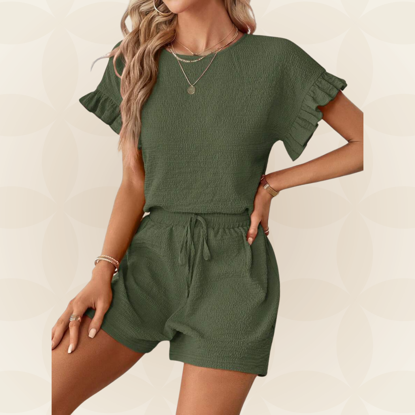 Britt | Casual set met rimpeling en knoopdetails