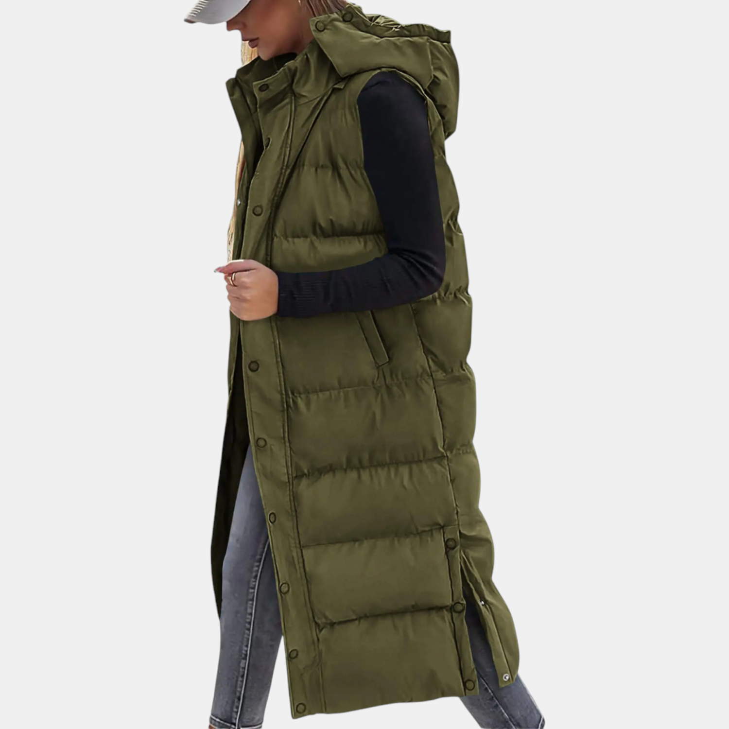 Carlijn | Lang gewatteerd vest met capuchon
