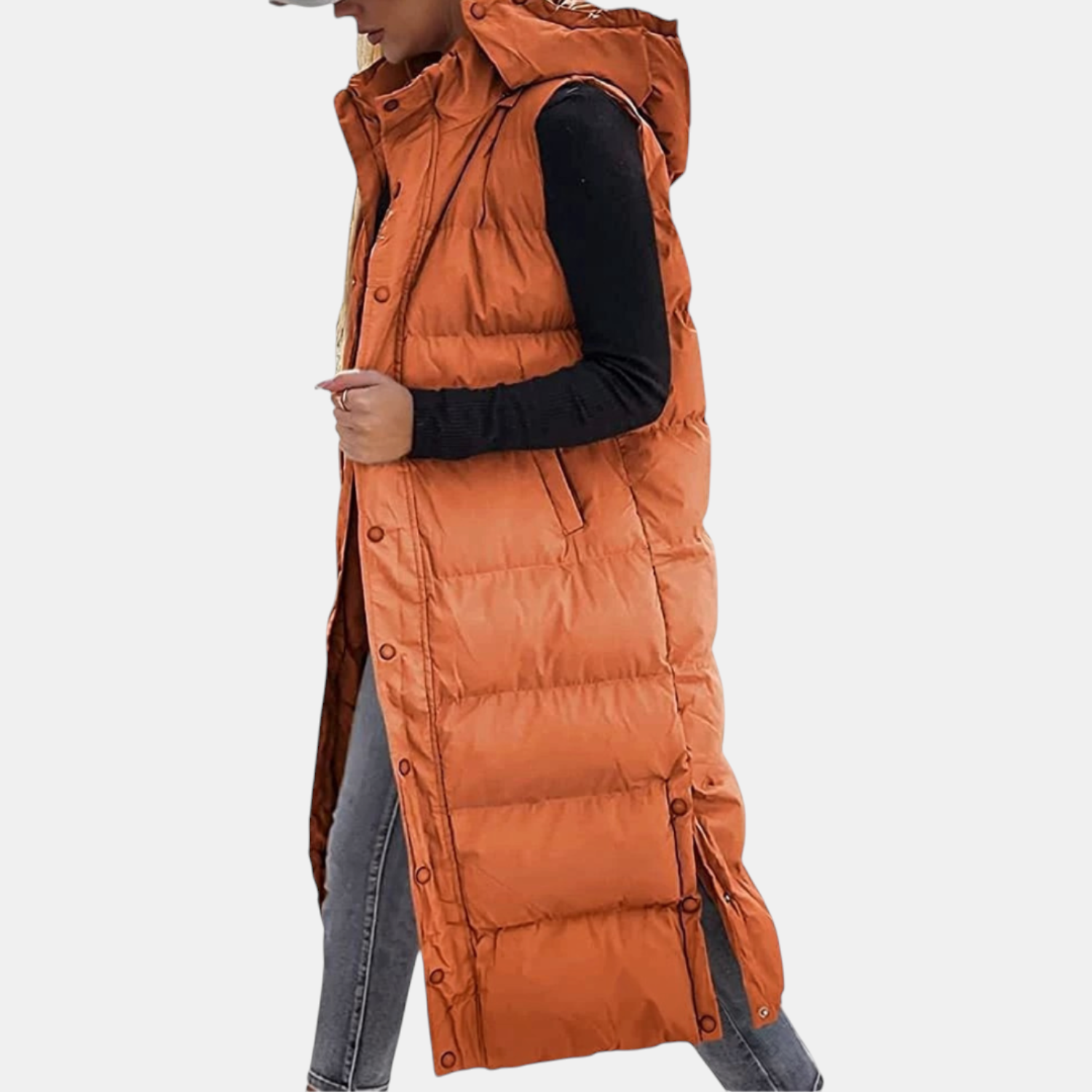 Carlijn | Lang gewatteerd vest met capuchon