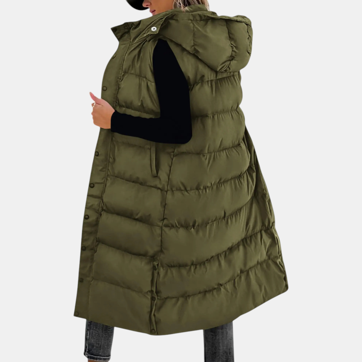 Carlijn | Lang gewatteerd vest met capuchon