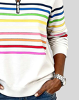 Prismette™ | Kleurrijke Gestreepte Quarter-Zip Sweatshirt