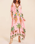 Unieke Jurk met Drop Shoulder Mouwen en Kokosnootboomprint