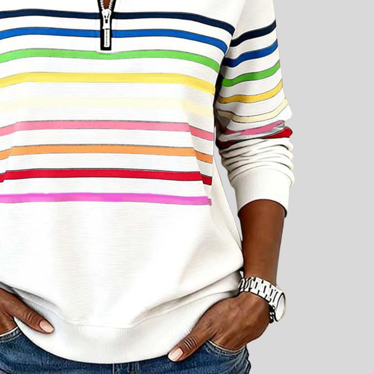 Prismette™ | Kleurrijke Gestreepte Halve Rits Sweatshirt