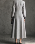 Grijze Geprinte Lange Mouw Casual Midi Jurk