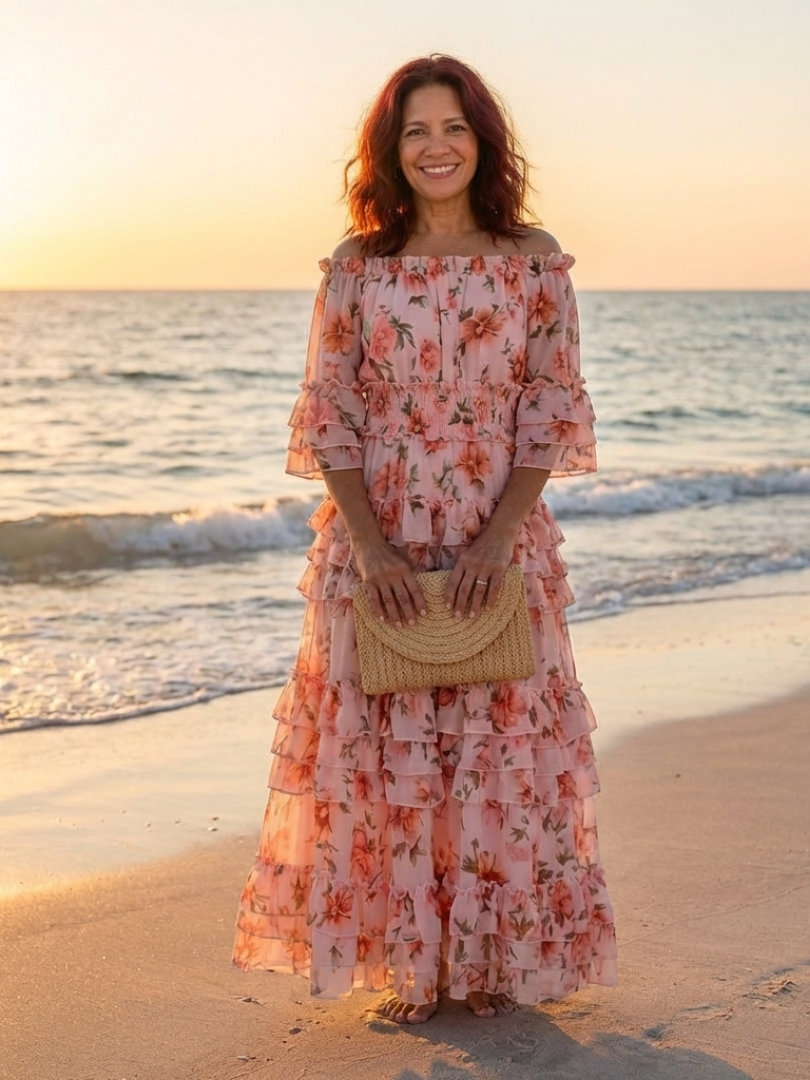 Rosalie | Maxi-jurk met Bloemenprint en Schouderloze Mouwen