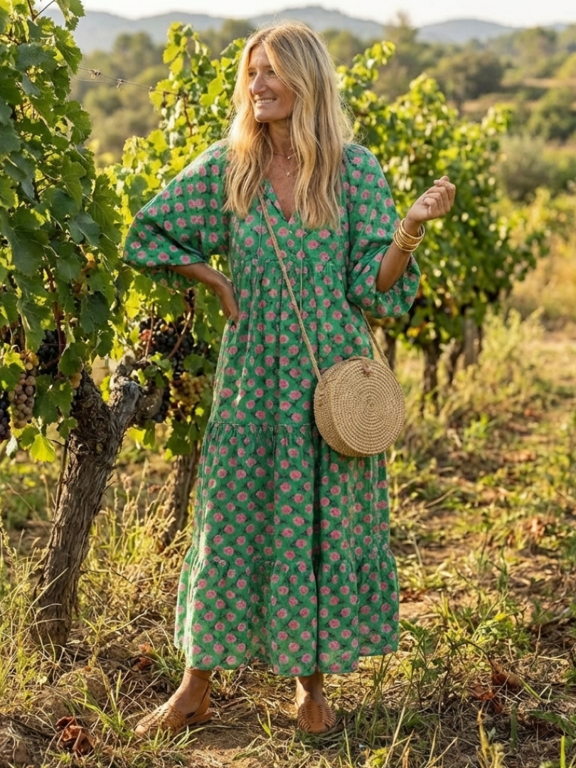Fiora | Midi-jurk met bloemenprint en V-hals