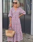 Mireya | Midi-jurk met lange mouwen en geometrische print