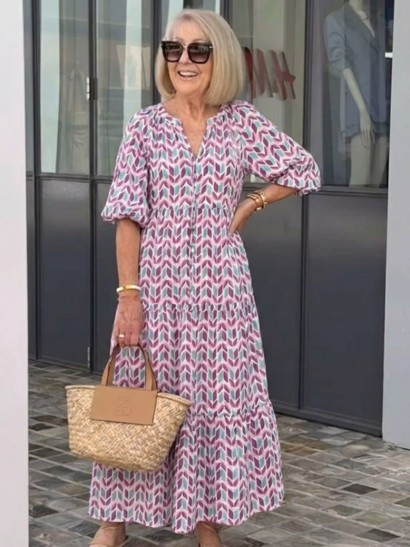 Mireya | Midi-jurk met lange mouwen en geometrische print