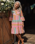 Maelle | Jurk met V-hals en geometrische print, knielengte