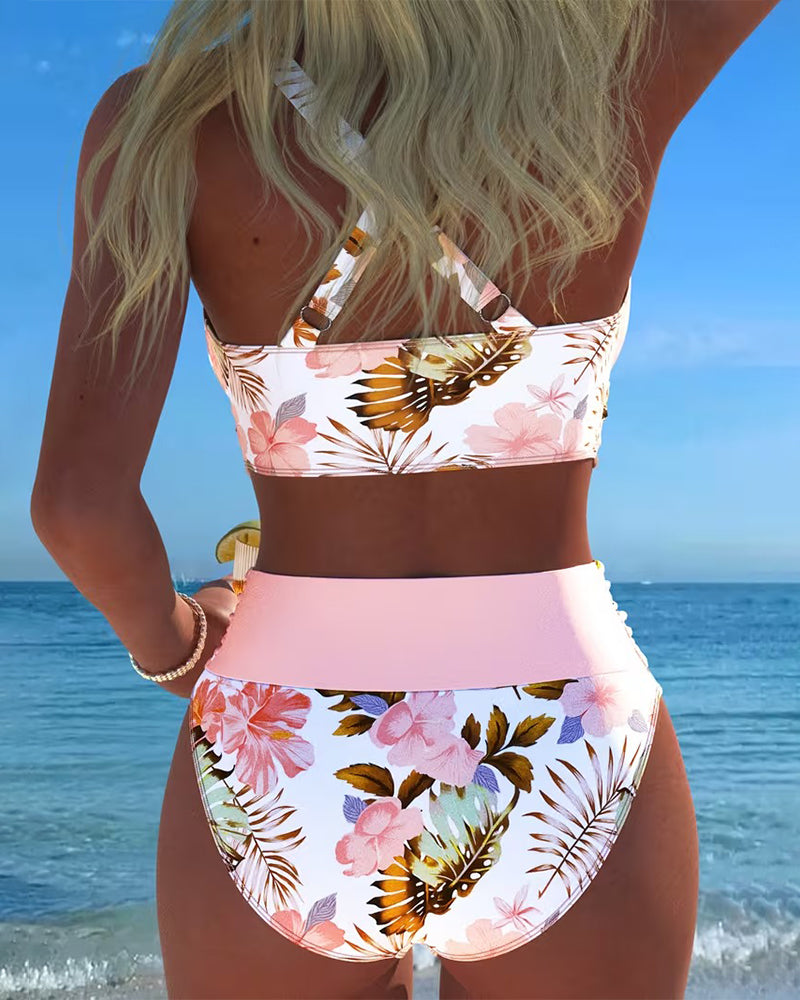 Bikini Contrast Bloemenpatroon Gesplitst