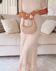 Elegante Boot Hals Hol Luchtige Tweedelige Jurk