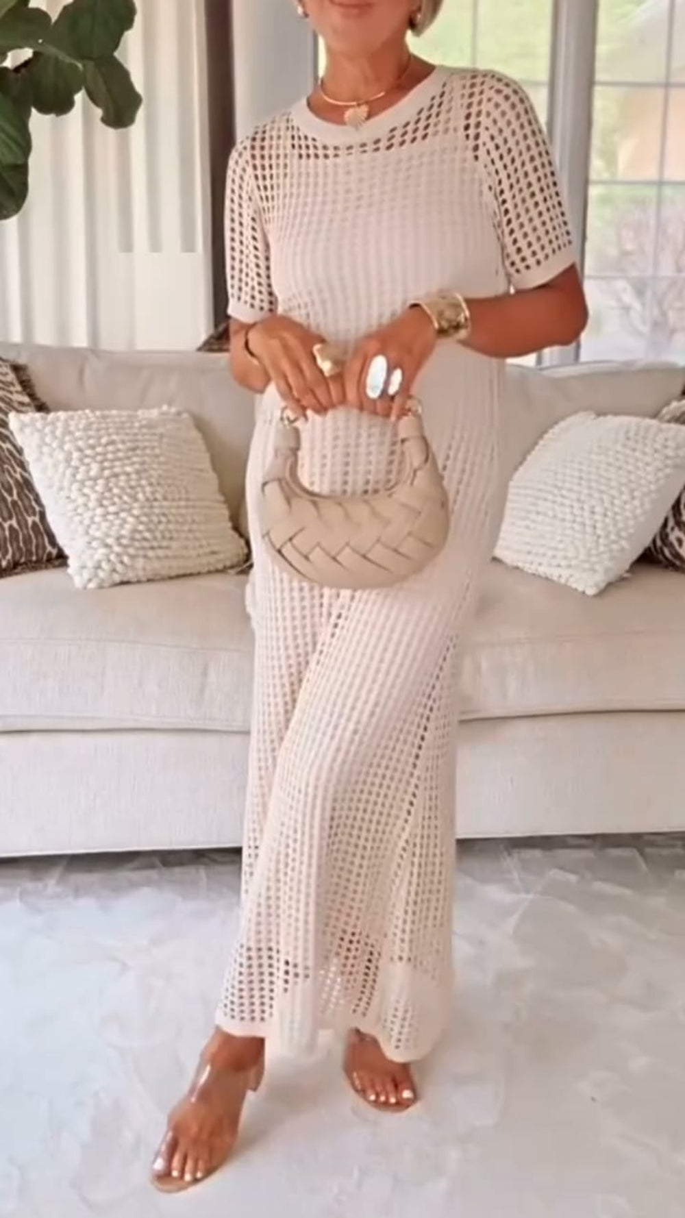 Elegante Boot Hals Hol Luchtige Tweedelige Jurk