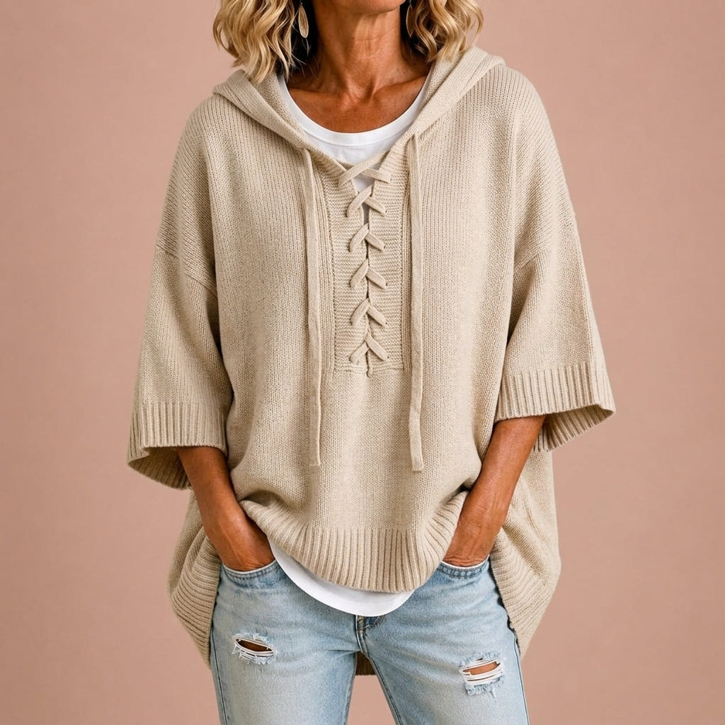 Rosabel | Brede gebreide poncho met capuchon