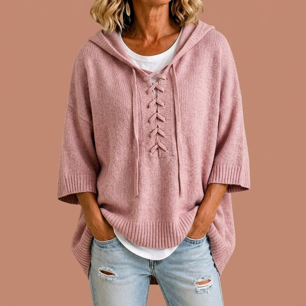 Rosabel | Brede gebreide poncho met capuchon