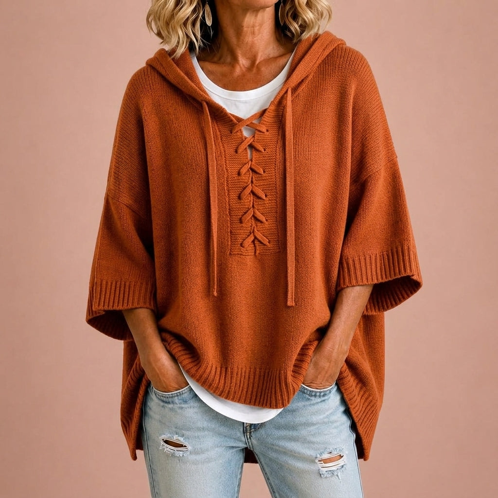 Rosabel | Brede gebreide poncho met capuchon