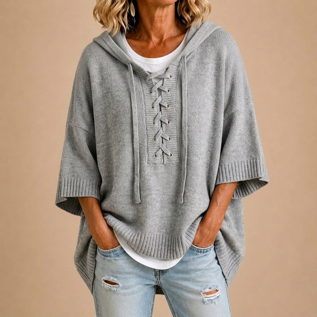 Rosabel | Brede gebreide poncho met capuchon