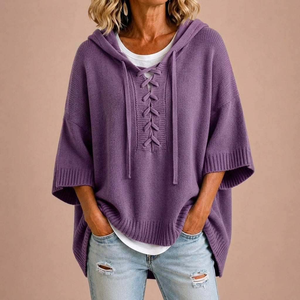 Rosabel | Brede gebreide poncho met capuchon