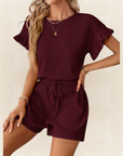 Britt | Casual set met rimpeling en knoopdetails