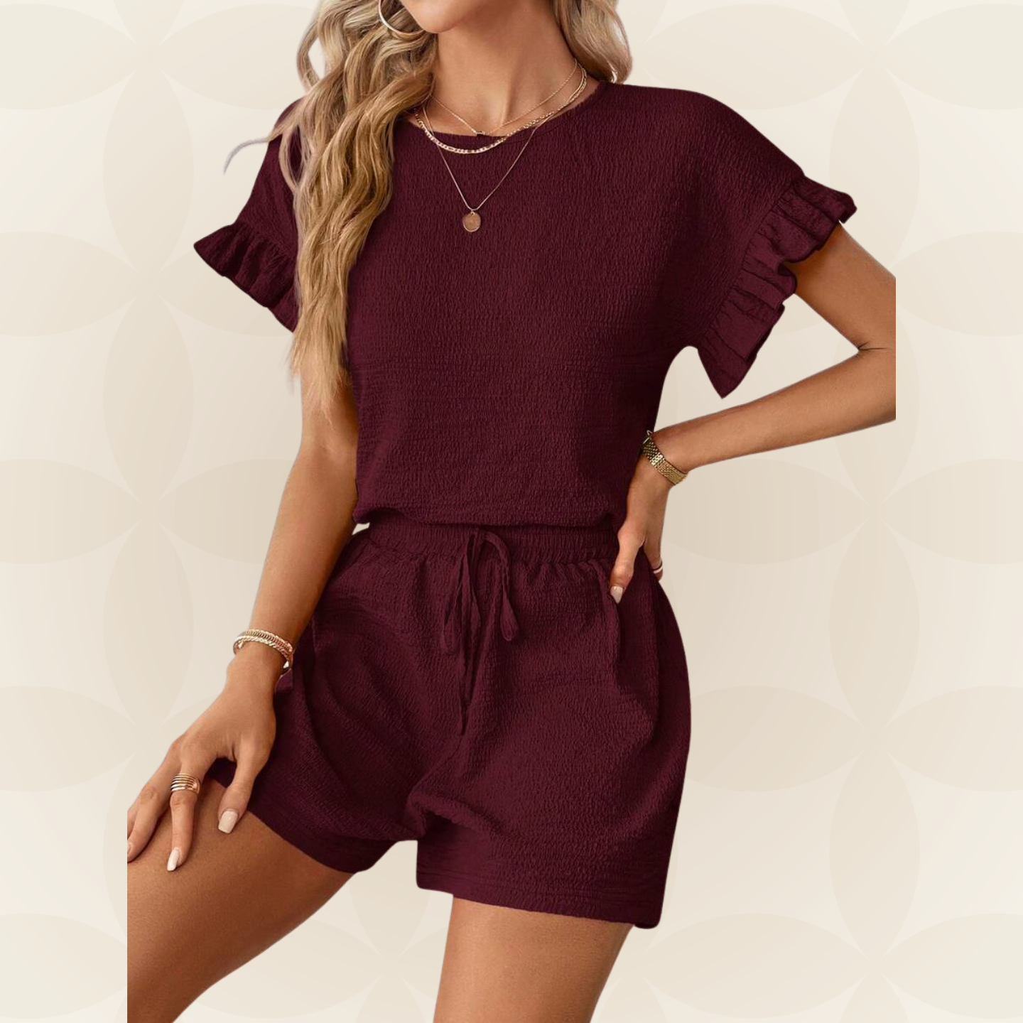Britt | Casual set met rimpeling en knoopdetails