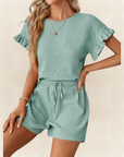 Britt | Casual set met rimpeling en knoopdetails