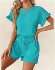 Britt | Casual set met rimpeling en knoopdetails