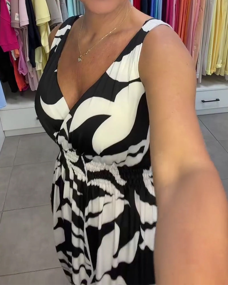 Regina - Mouwloze Midi Jurk met V-Hals Elastische Taille