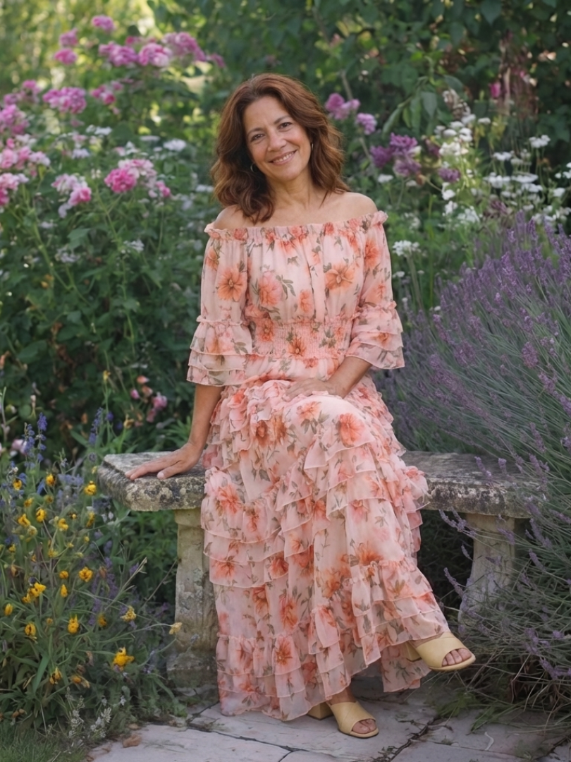 Rosalie | Maxi-jurk met Bloemenprint en Schouderloze Mouwen