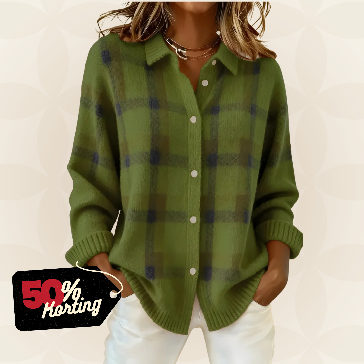 Fleur – Geruit gebreid vest met knopen