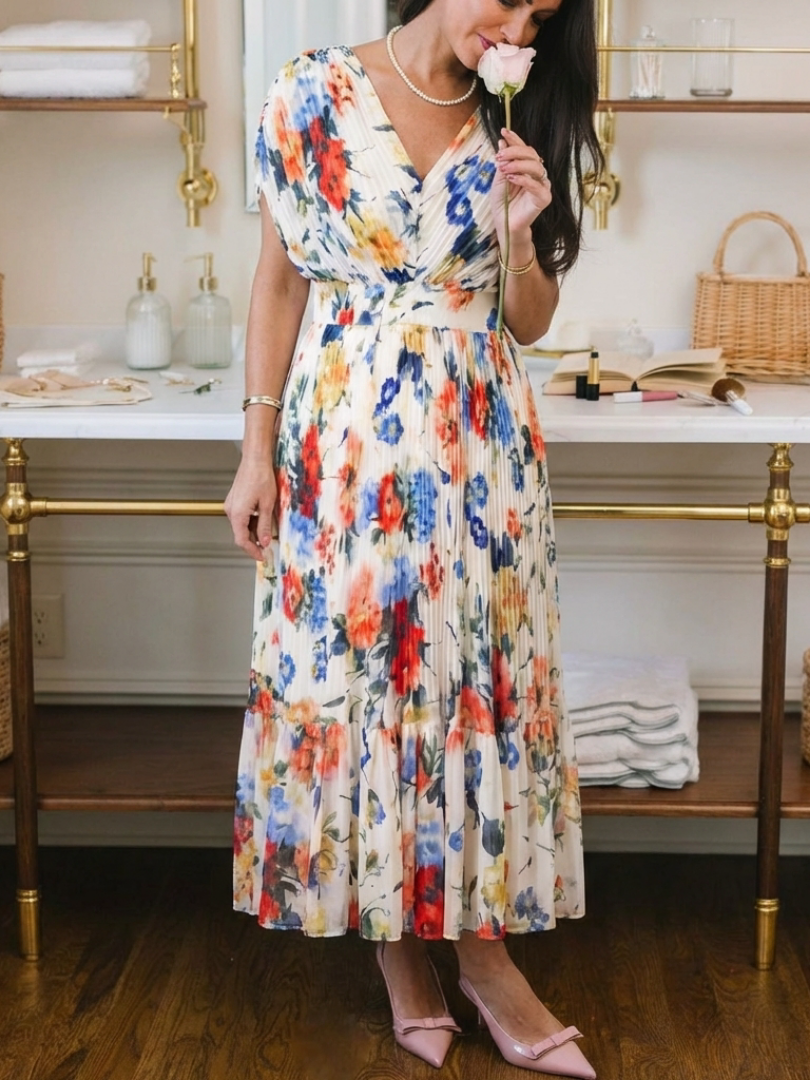Savannah | Mouwloze plissé midi jurk