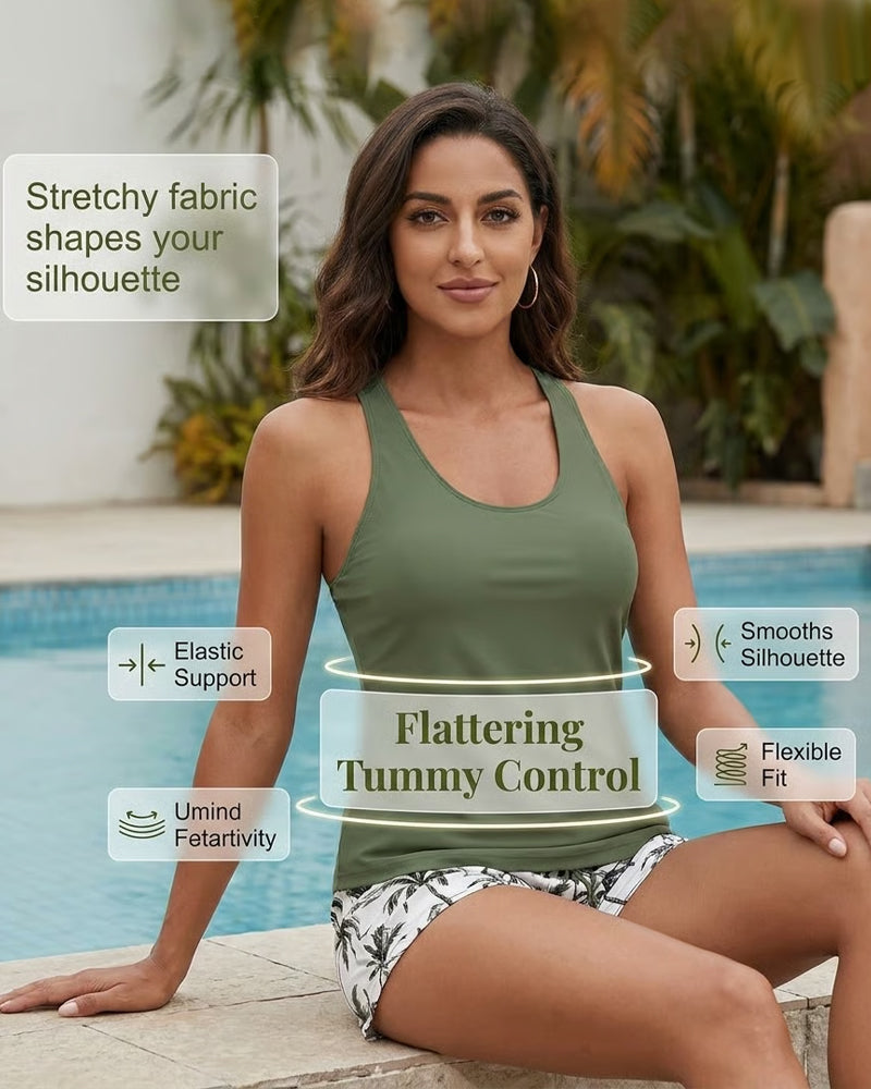 Bedekking En Bikini Crisscross Mouwloos Topje + Koorddruk Geprinte Broek Voor