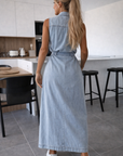 Mia - Denim Jurk Maxi met Tailleceintuur en Knopen