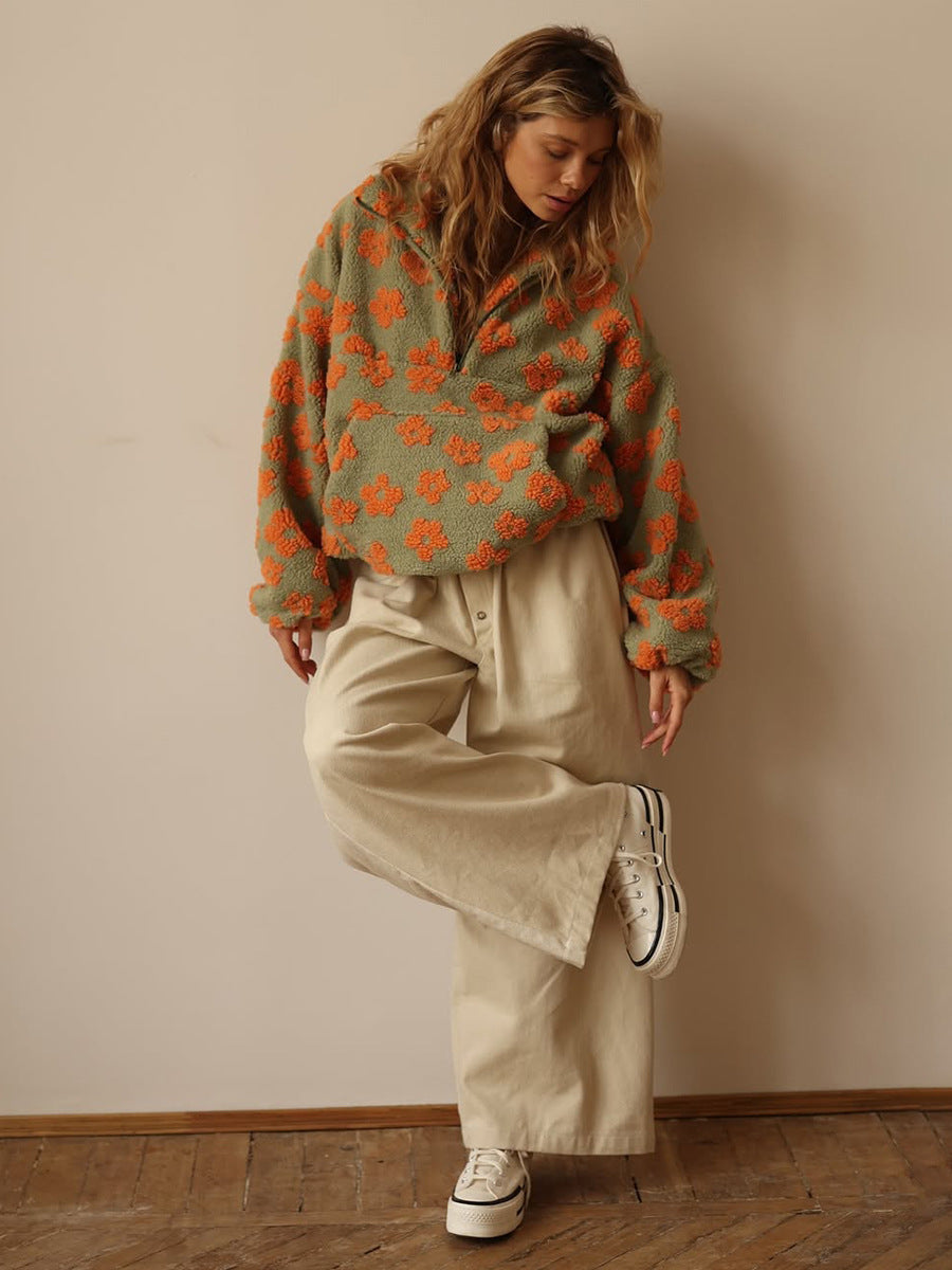 Marcia | Fleece Trui met Revers en Ritssluiting