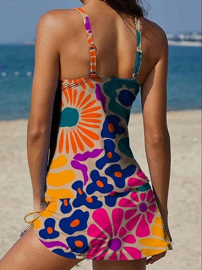 Fiesta – Grafische bloemen tankini met short, effect platte buik