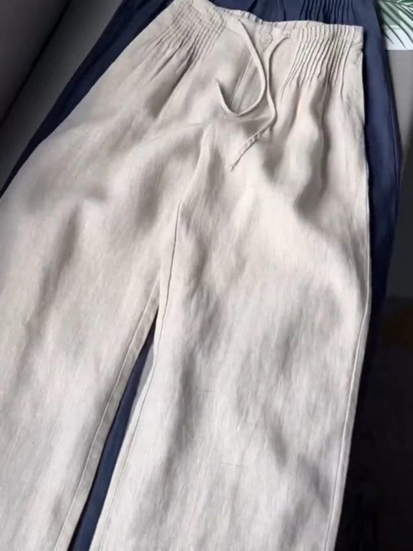 Feline | Brede Pantalon in Katoen en Linnen Mix