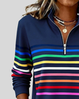 Prismette™ | Kleurrijke Gestreepte Halve Rits Sweatshirt