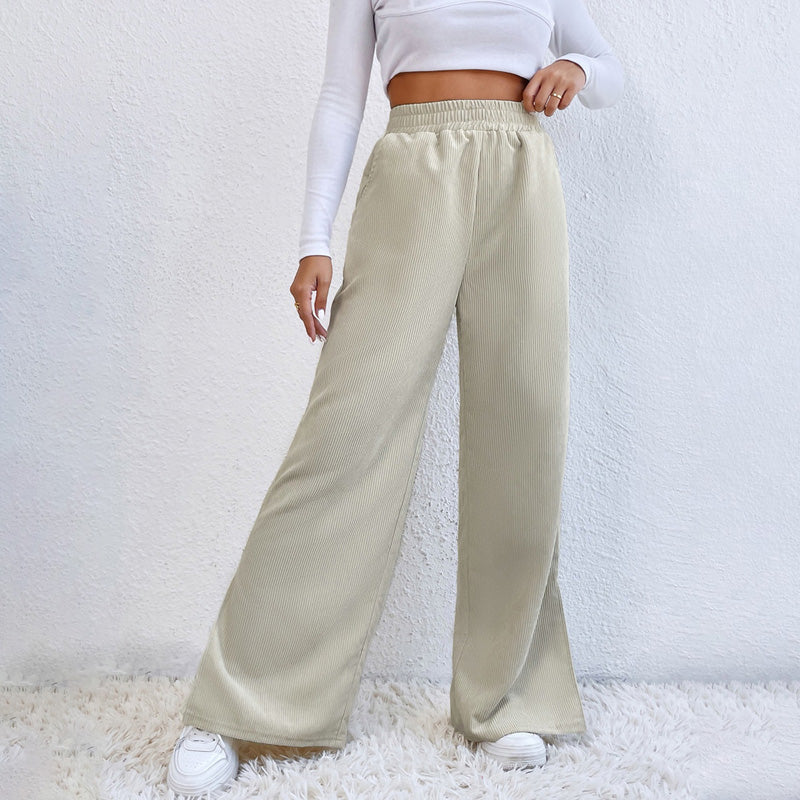 Moniek - Geribbelde Effen Kleur Casual Broek