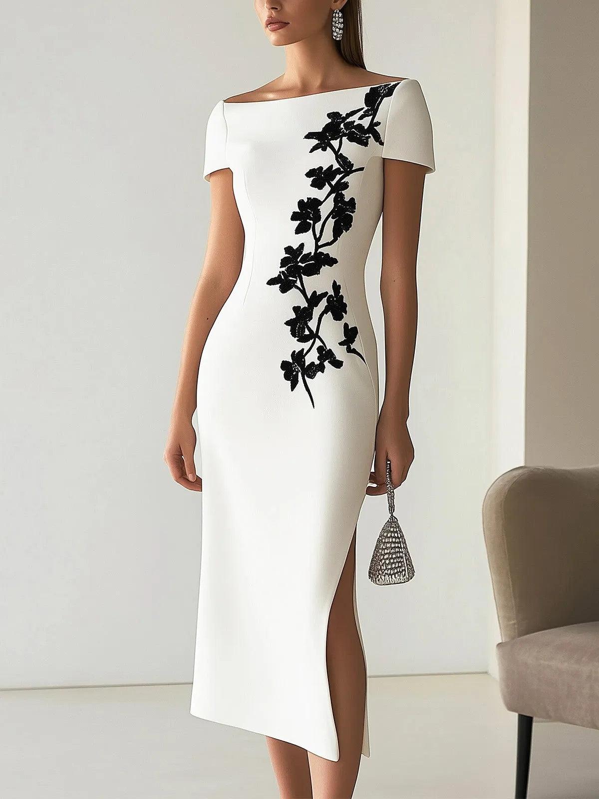 Chique Bloemenprint Bootnek Midi Jurk