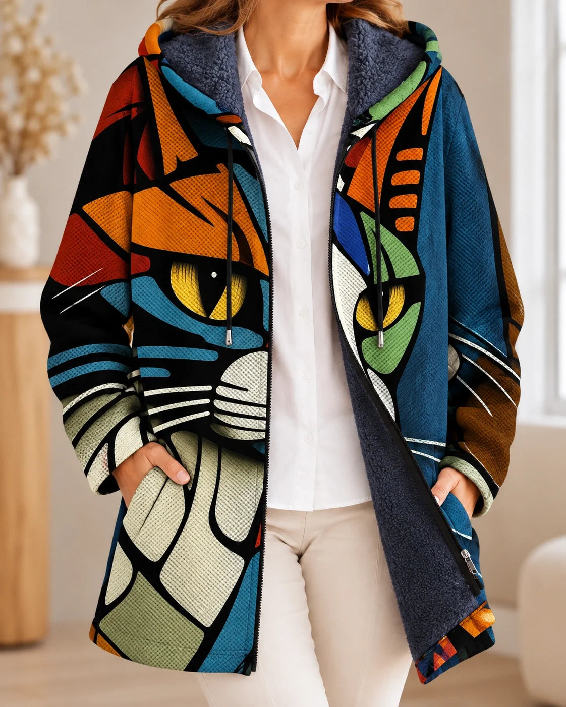 Ellemijn | Kunstzinnige geblokte cardigan met capuchon