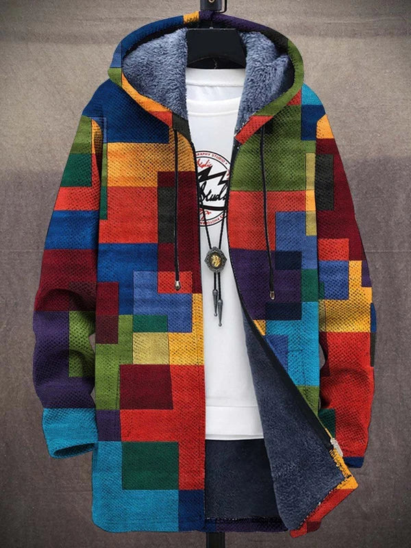 Ellemijn | Kunstzinnige geblokte cardigan met capuchon