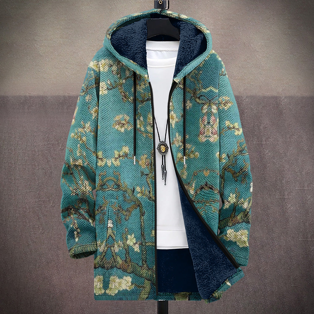 Elfriede | Turquoise gebloemde cardigan met capuchon
