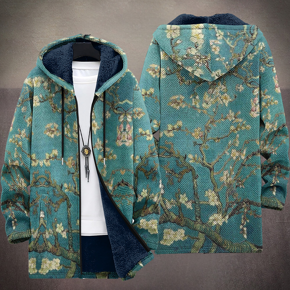 Elfriede | Turquoise gebloemde cardigan met capuchon