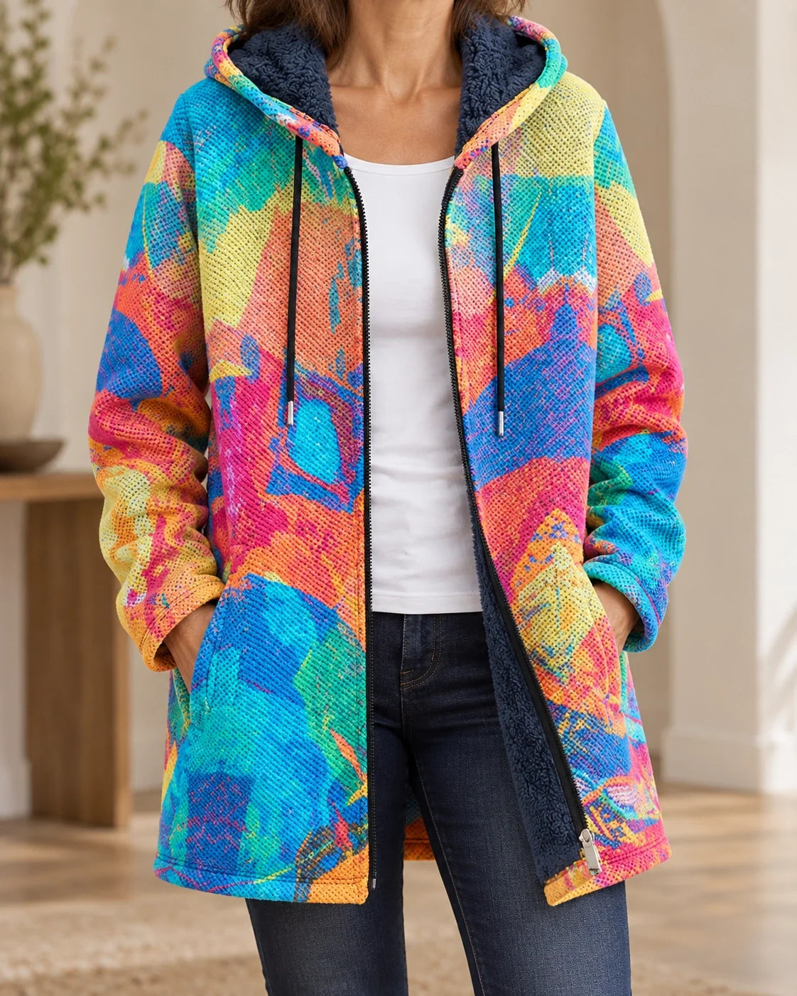 Alexandrine | Gekleurde warme cardigan met capuchon
