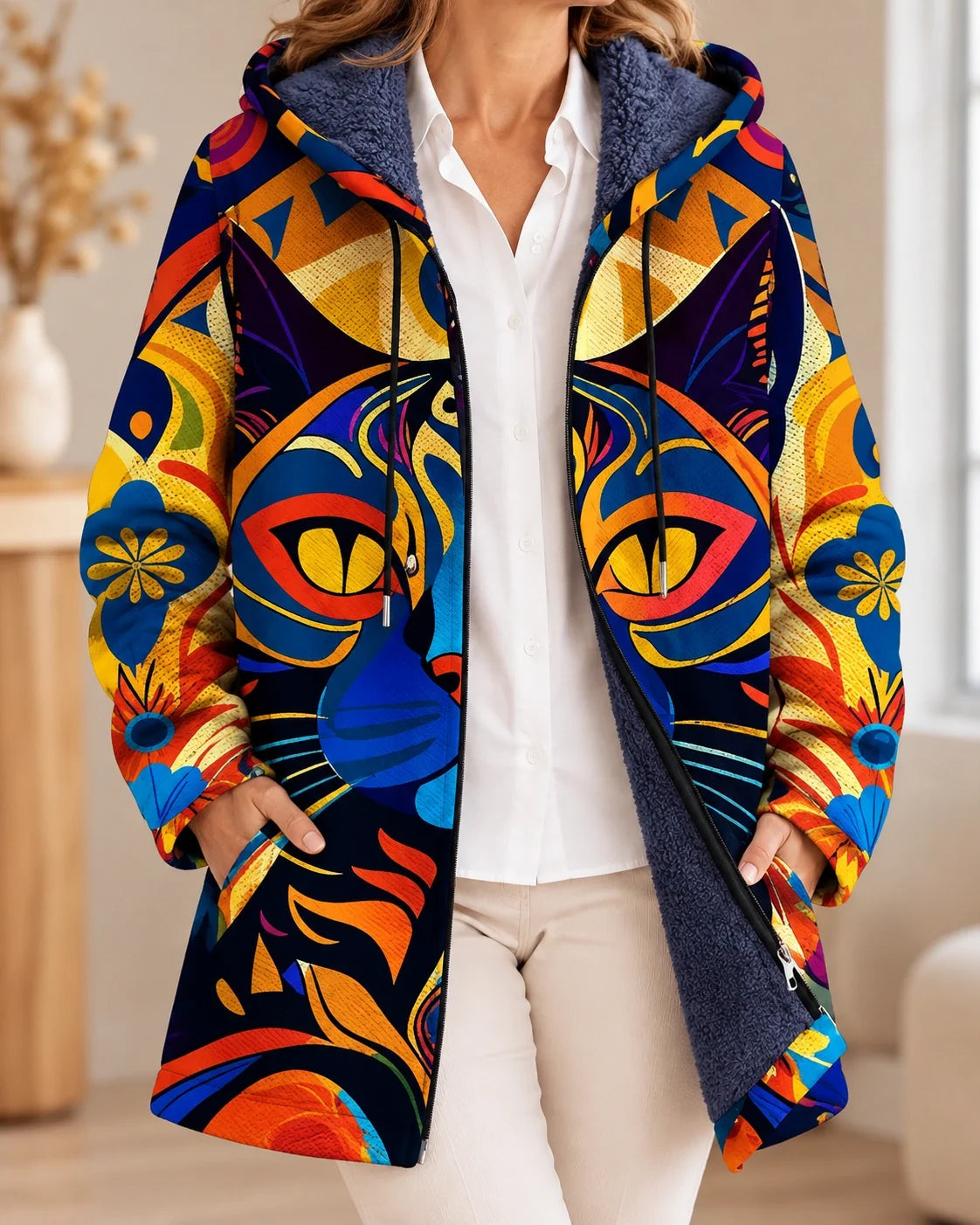 Albane | Kunstzinnige kleurrijke cardigan met capuchon