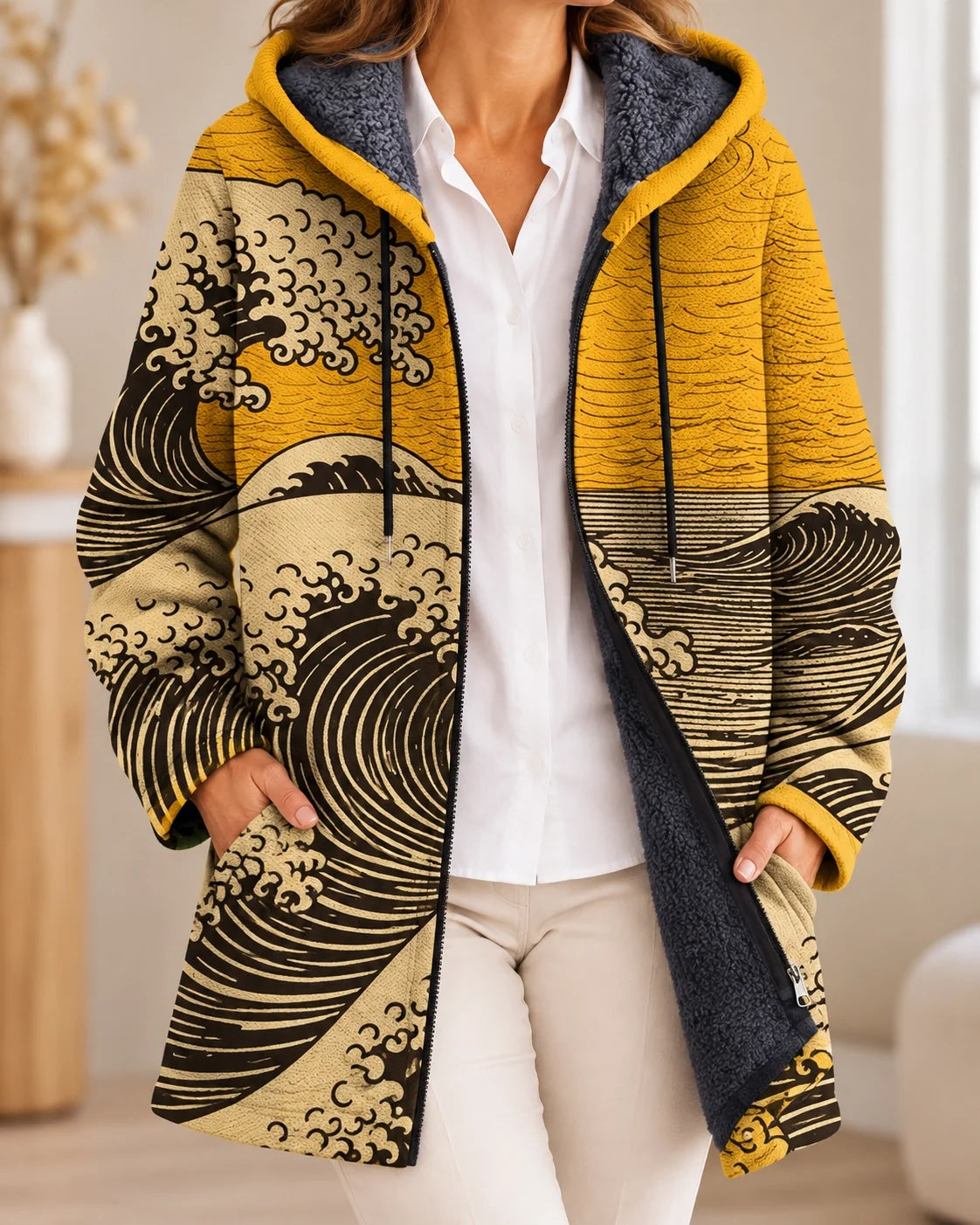 Ingegerd | Bedrukte lange cardigan met capuchon