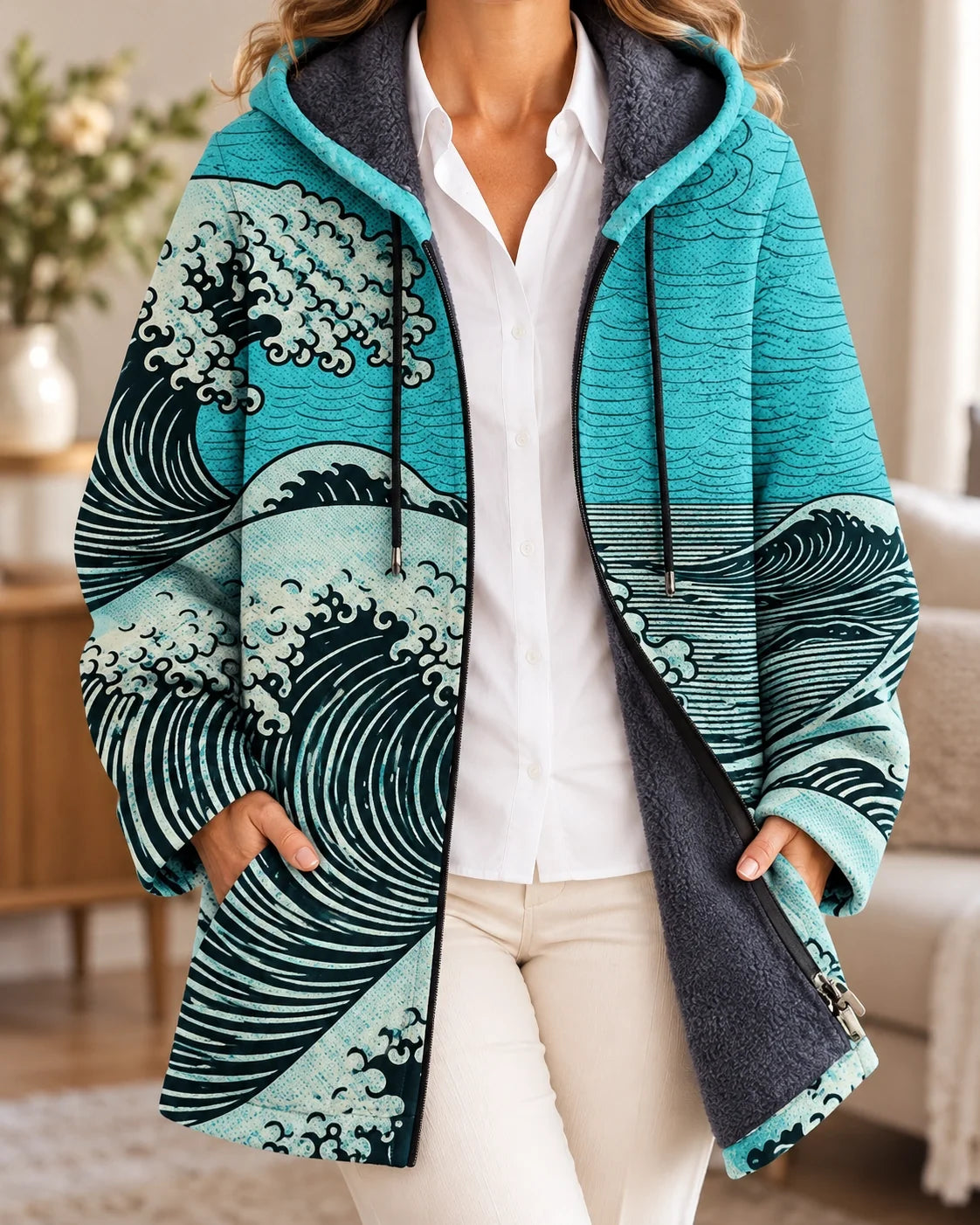 Ingegerd | Bedrukte lange cardigan met capuchon