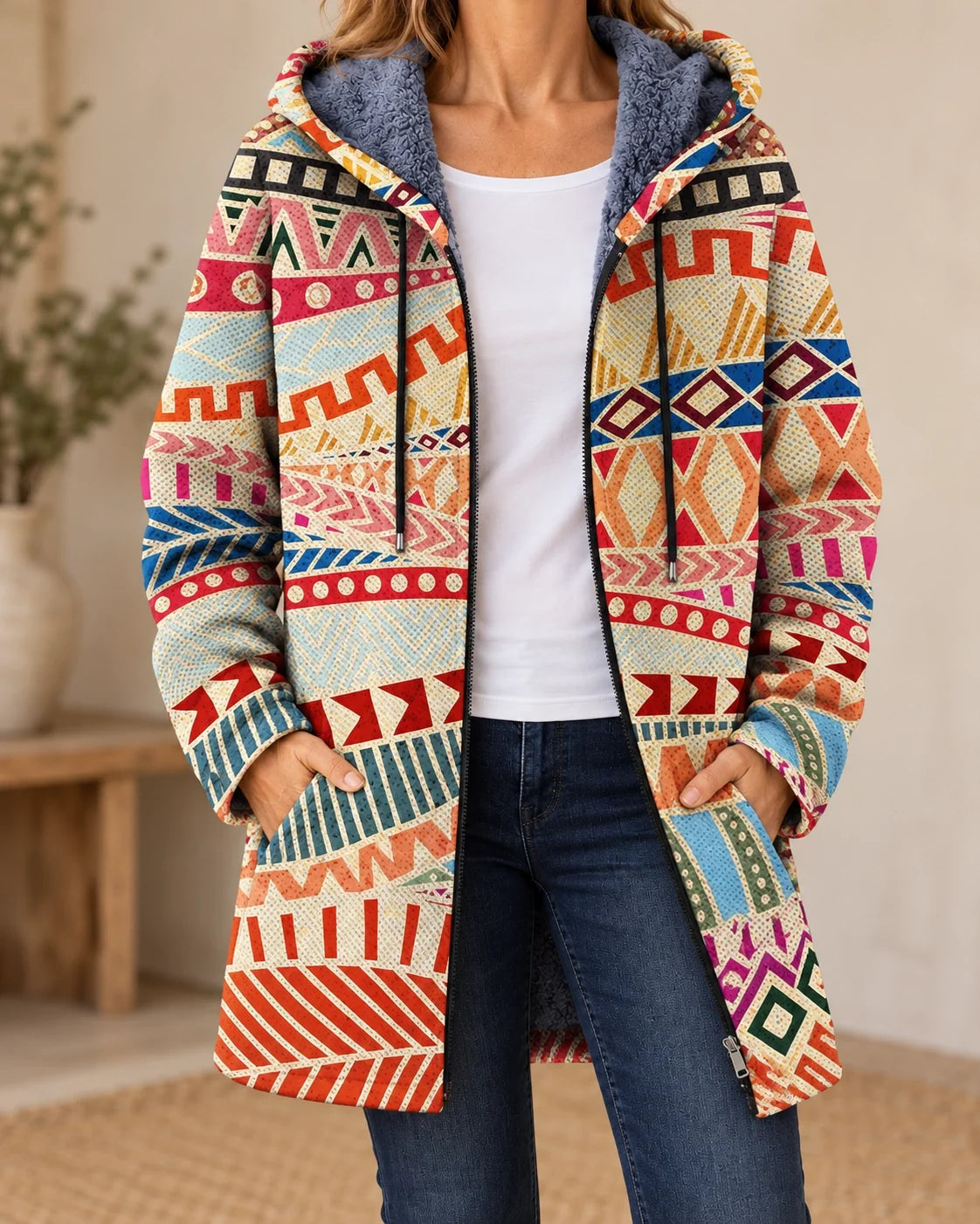 Leentje | Geprint kunstzinnige cardigan met capuchon