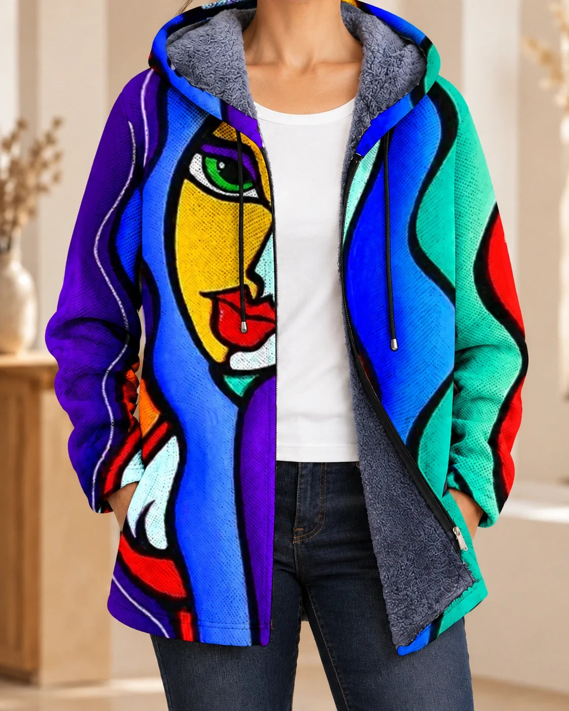Klaartje | Kunstzinnige kleurrijke cardigan met capuchon